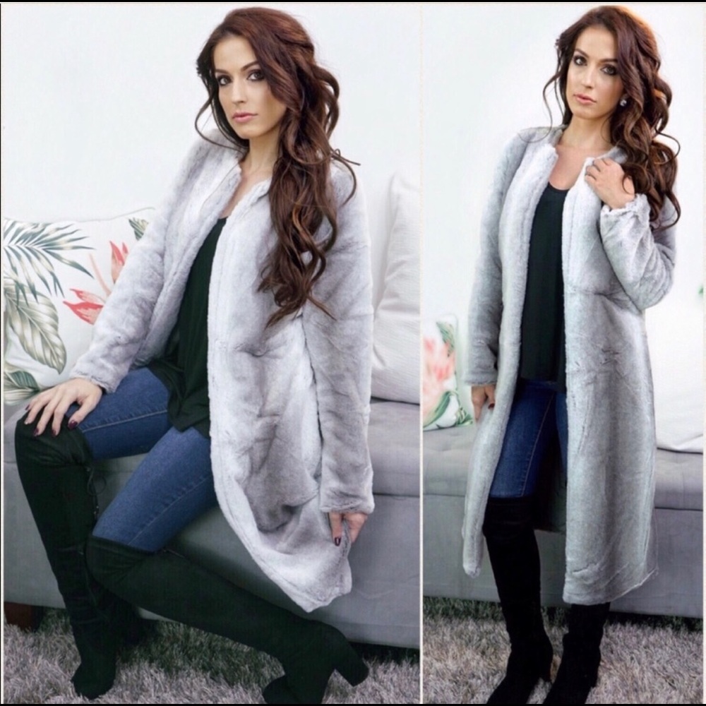 NEW! 2LEFT! Lux Faux FurOpen Front Long Coat